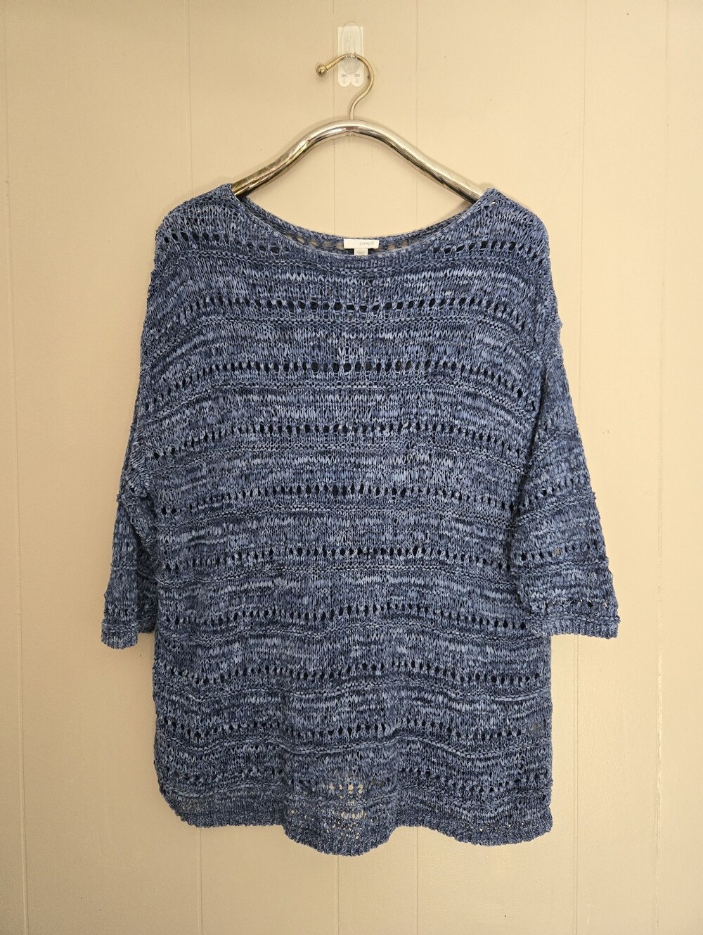 J. Jill Pure Jill Open Knit Sweater Oversized Boxy Blue L Ribbon Yarn